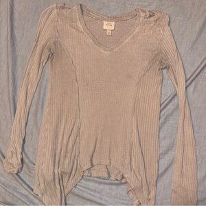 Free People Taupe Long Sleeve Knit Top
